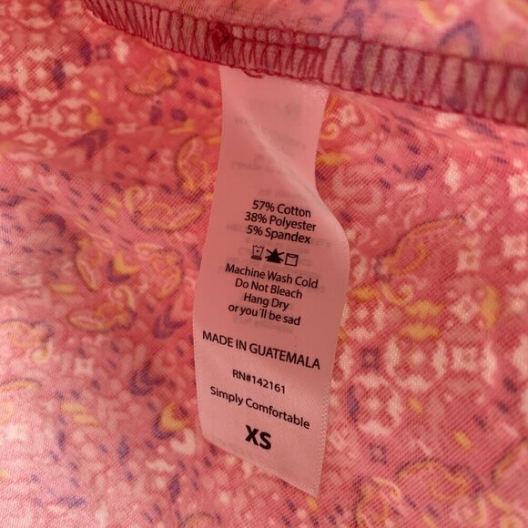 Lularoe Irma Half Sleeve Tunic High Low Polyester Blend Sz XS Pink Yellow Print - Picture 4 of 7